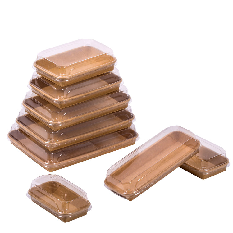Disposable Kraft Paper Sushi Tray With PET Lid